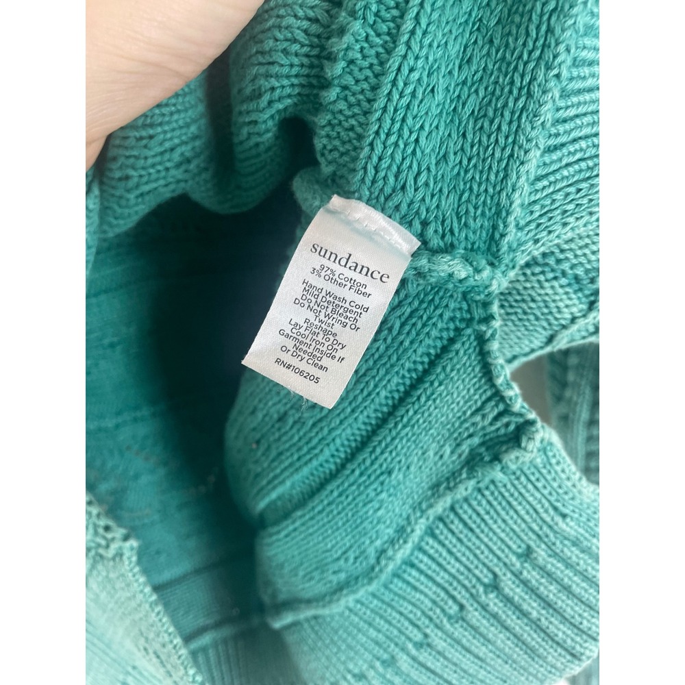 Sundance Womens Teal Green Pointelle Cable Knit Split V-Neck Cotton Sweater S - Picture 6 of 6